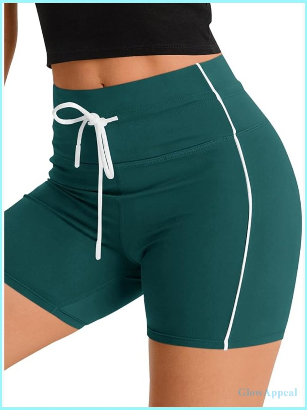 Women’s High-Waist Teal Bike Shorts with Contrast Trim